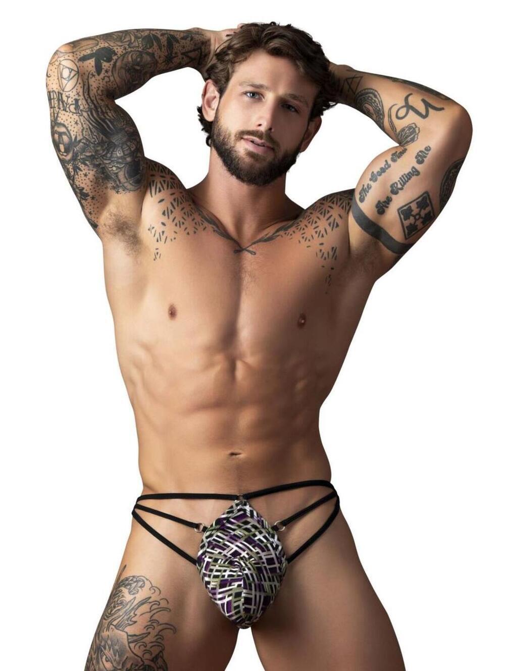 Male Power 419-303 Gridlocked Thong Straps-Rings Color Printed